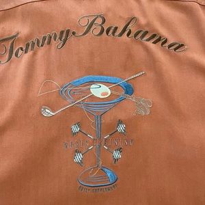 Mens Size L Embroidered Tommy Bahama Shirt “Basic Training” Rust in color